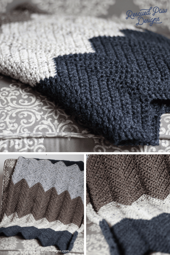 collage of a chevron crochet blanket