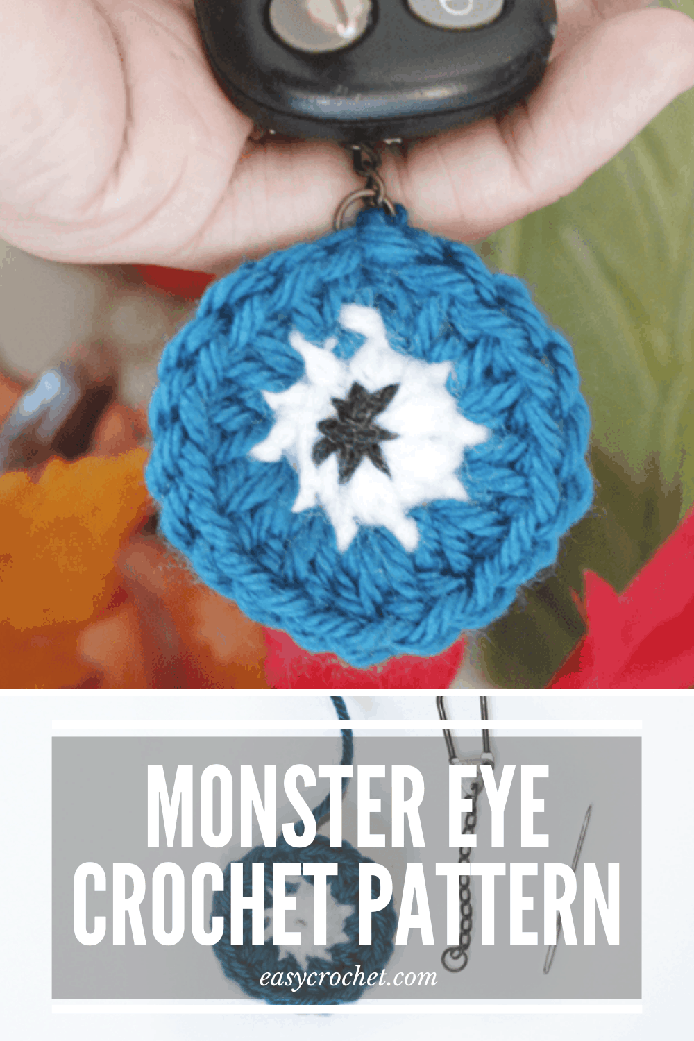 Monster Eye Keychain Crochet Pattern that is perfect for Halloween! Find the free crochet pattern at easycrochet.com via @easycrochetcom