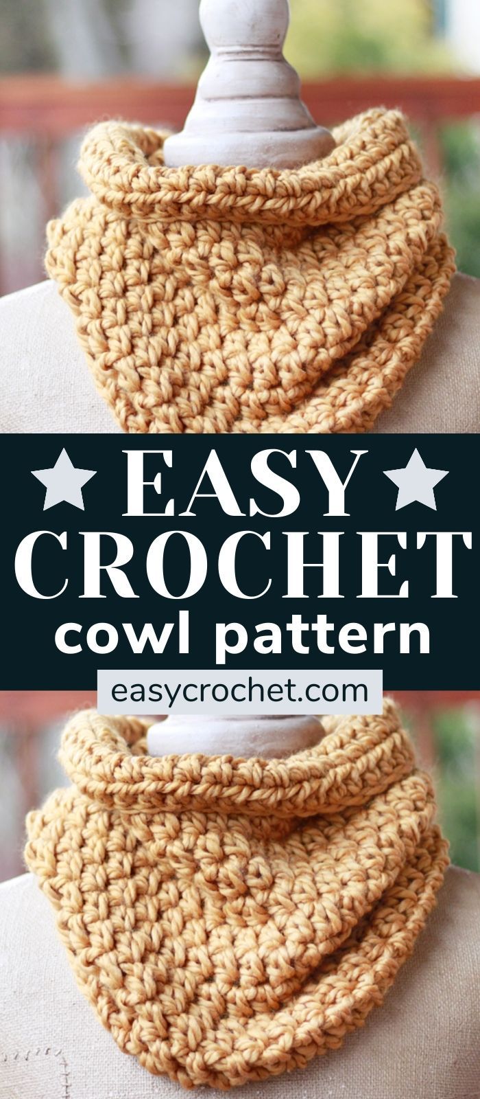 Make this beginner-friendly one hour cowl with our FREE crochet pattern for a chunky cowl! Uses only ONE stitch! Make one today! via @easycrochetcom