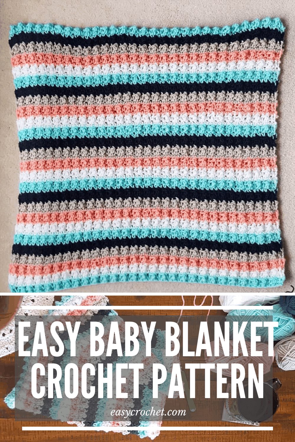 Easy Crochet Baby Blanket Pattern - Free striped crochet baby blanket pattern using simple stitches from Easy Crochet! via @easycrochetcom