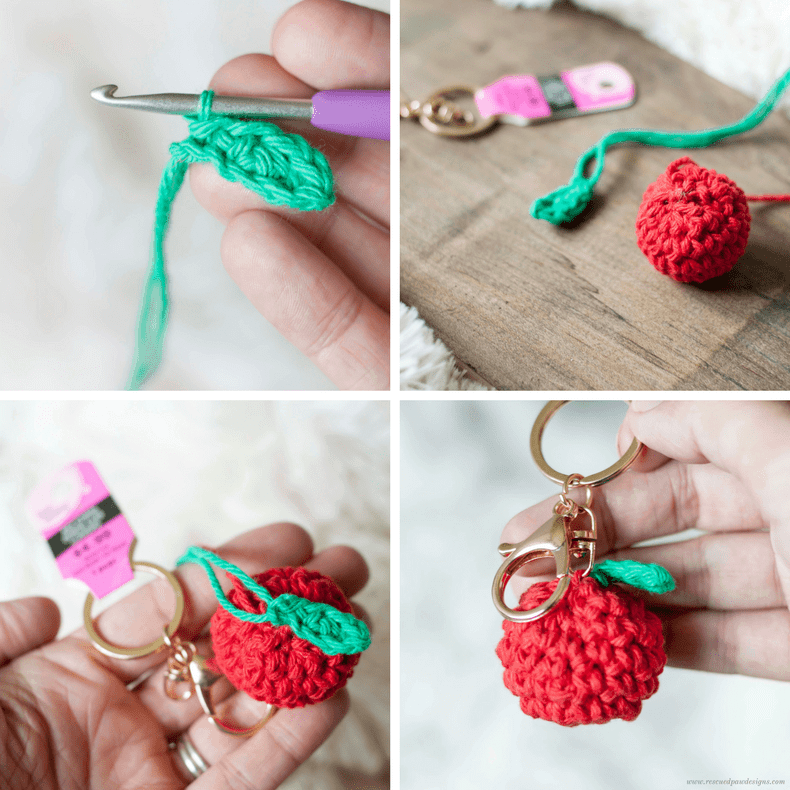 Apple Keychain Crochet Pattern - Great for Back to School! Free Pattern from Easy Crochet. www.easycrochet.com - Click to Make now or Pin and Save for Later! 