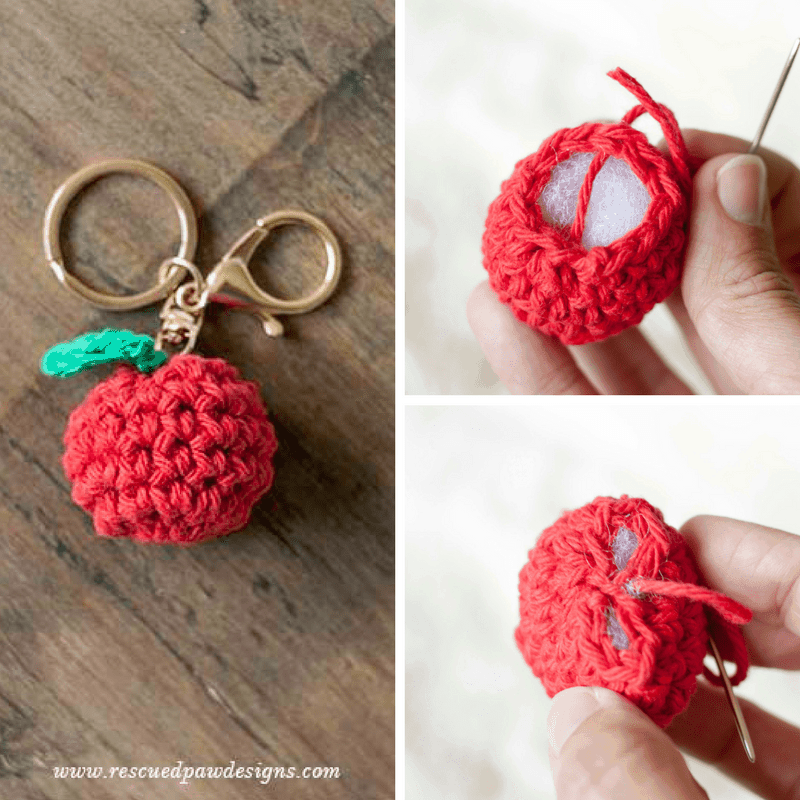 Apple Keychain Crochet Pattern - Great for Back to School! Free Pattern from Easy Crochet. www.easycrochet.com - Click to Make now or Pin and Save for Later! 