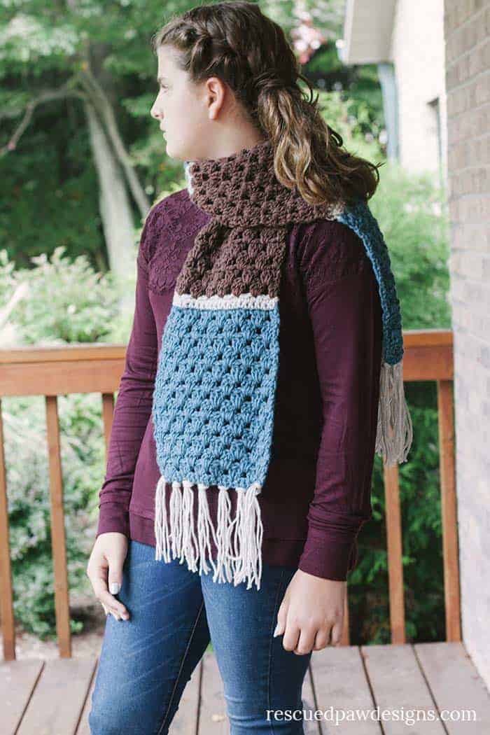 Granny Crochet Scarf with Fringe - How to Crochet A Granny Pattern