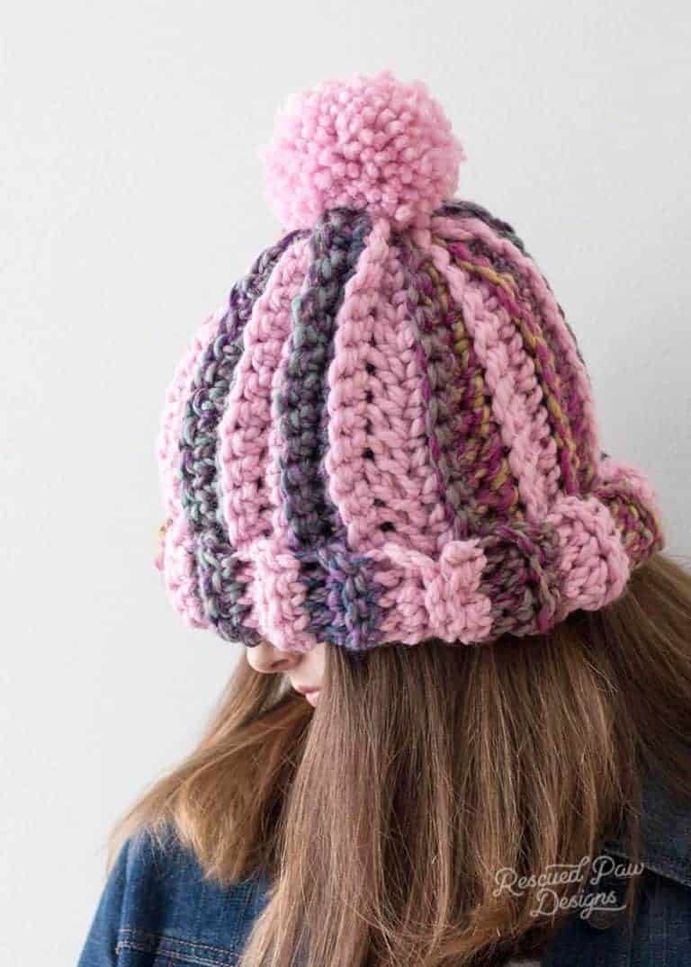 Pom Striped Crochet Hat Pattern