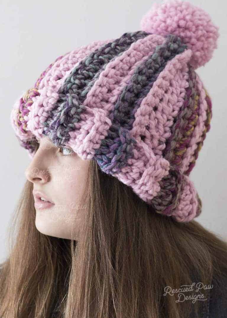 Pom Striped Crochet Hat Pattern