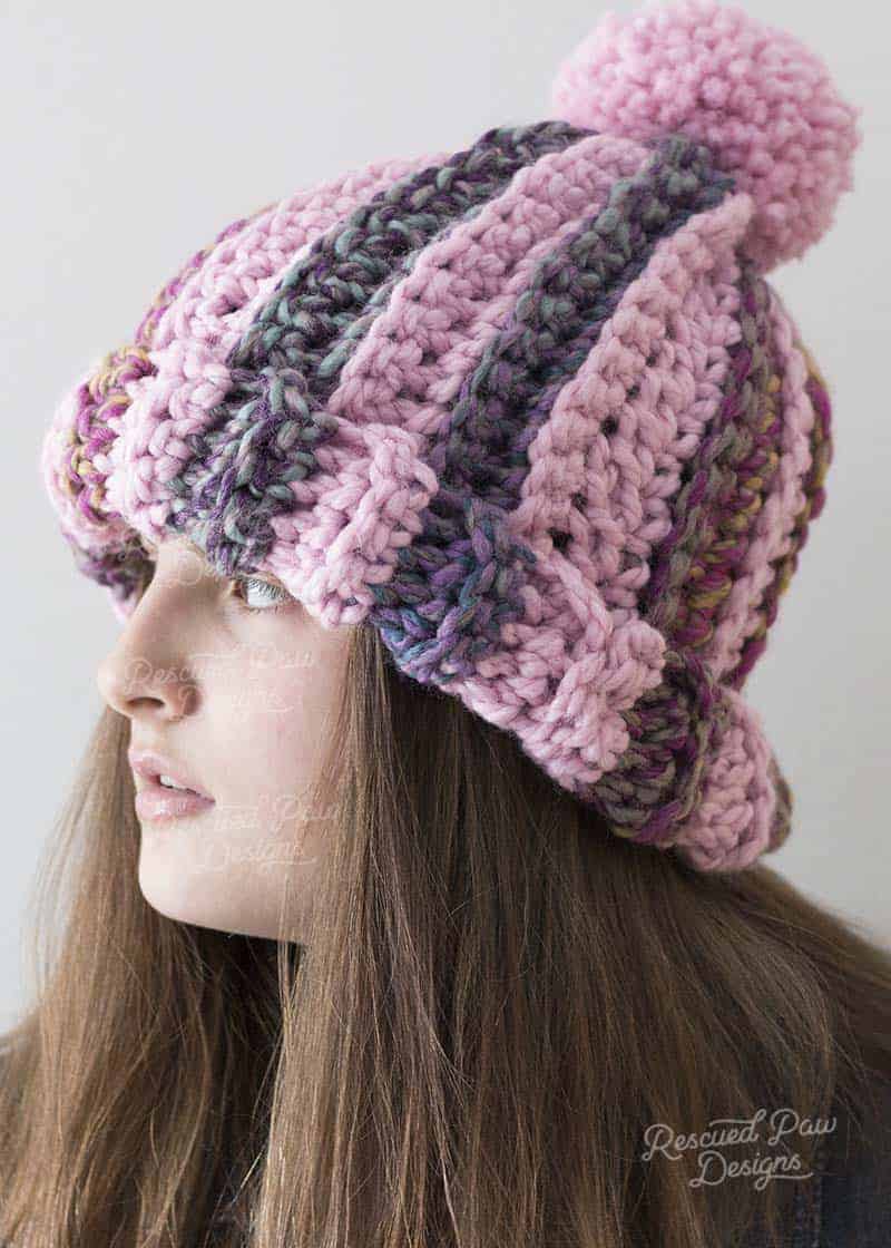 crochet striped pom pom hat