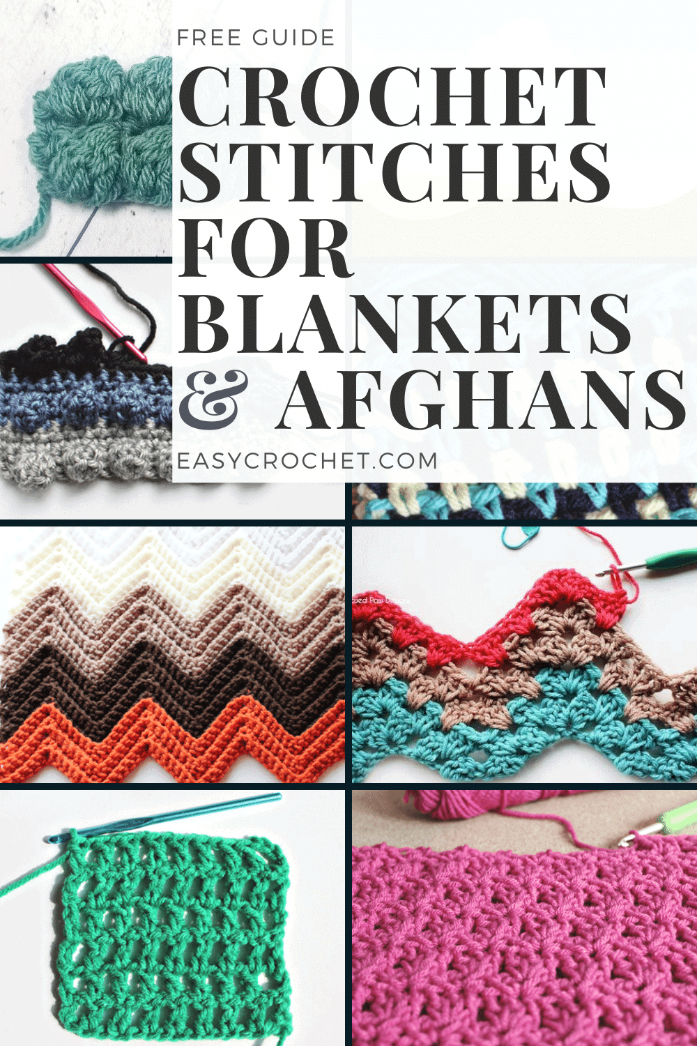 Learn how to crochet 33 + of the best crochet stitches for blankets & afghans. via @easycrochetcom