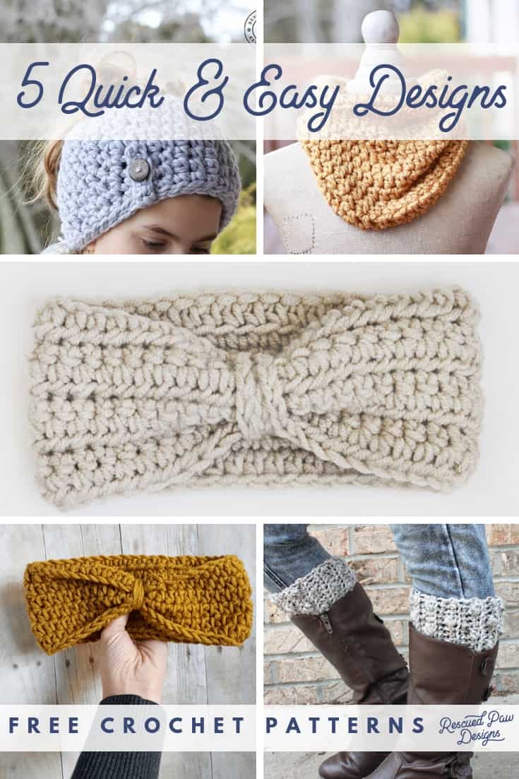 Try this FIVE quick & easy free crochet patterns today! From Headbands to Hats there is something for everyone! All crochet patterns take TWO hours or less! Find the patterns at easycrochet.com #quickandeasycrochetpatterns #freequickandeasycrochetpatterns via @easycrochetcom