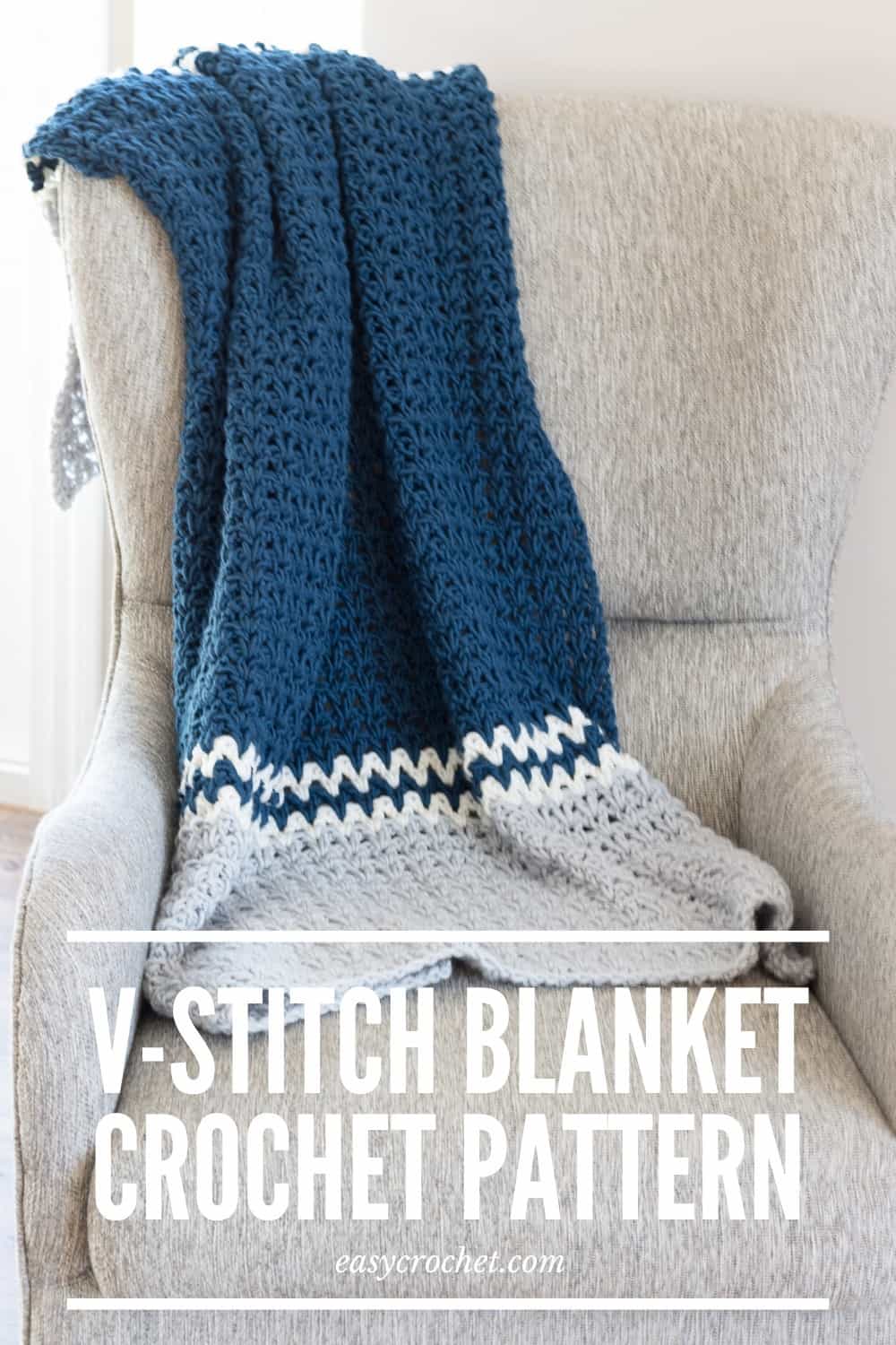 Free Crochet Blanket Pattern using the V-Stitch! This is an easy tutorial featuring the Double Crochet V Stitch! Since this is great for all skill levels even beginners can do it! Find the free pattern at easycrochet.com Pin to Make Later or Open now to start today! via @easycrochetcom