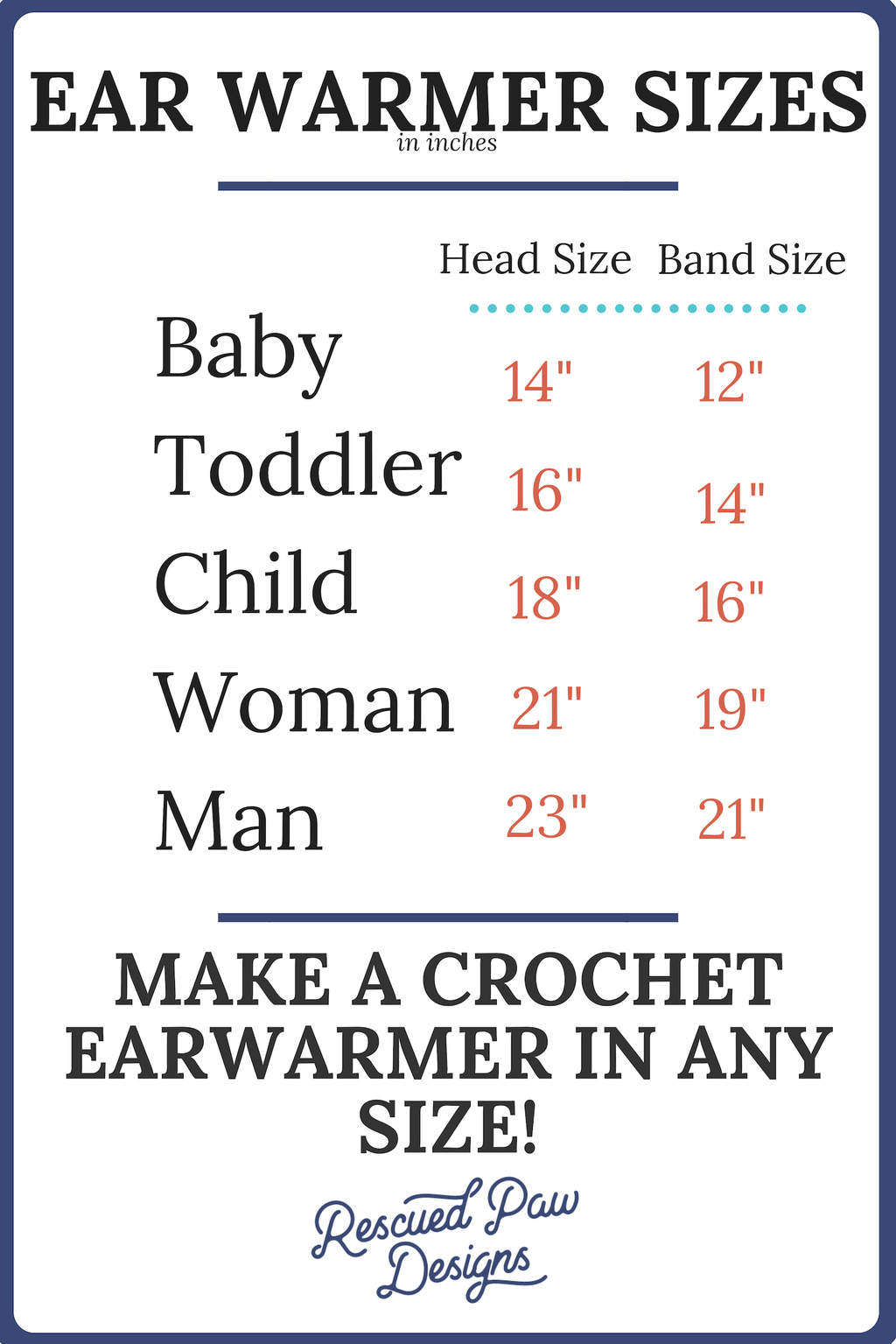 Head Band Measuring Chart Crochet - What size HeadBand - Ahsel Anne