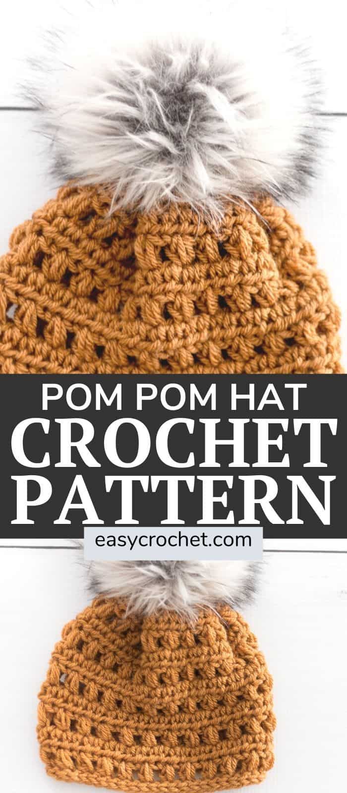 Crochet this pom hat using our FREE crochet hat pattern. Easy step-by-step instructions to make this beanie today! via @easycrochetcom