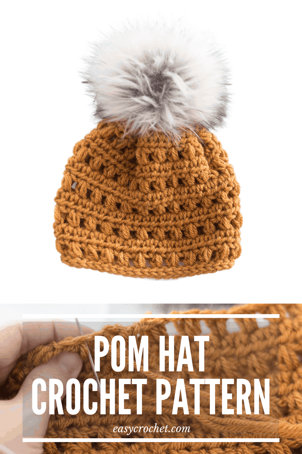 Crochet this pom hat using our FREE crochet hat pattern. Easy step-by-step instructions to make this beanie today! via @easycrochetcom