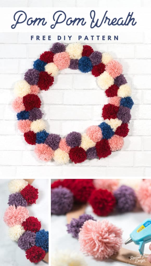 Yarn Pom Pom Wreath DIY Tutorial - Easy Crochet Patterns