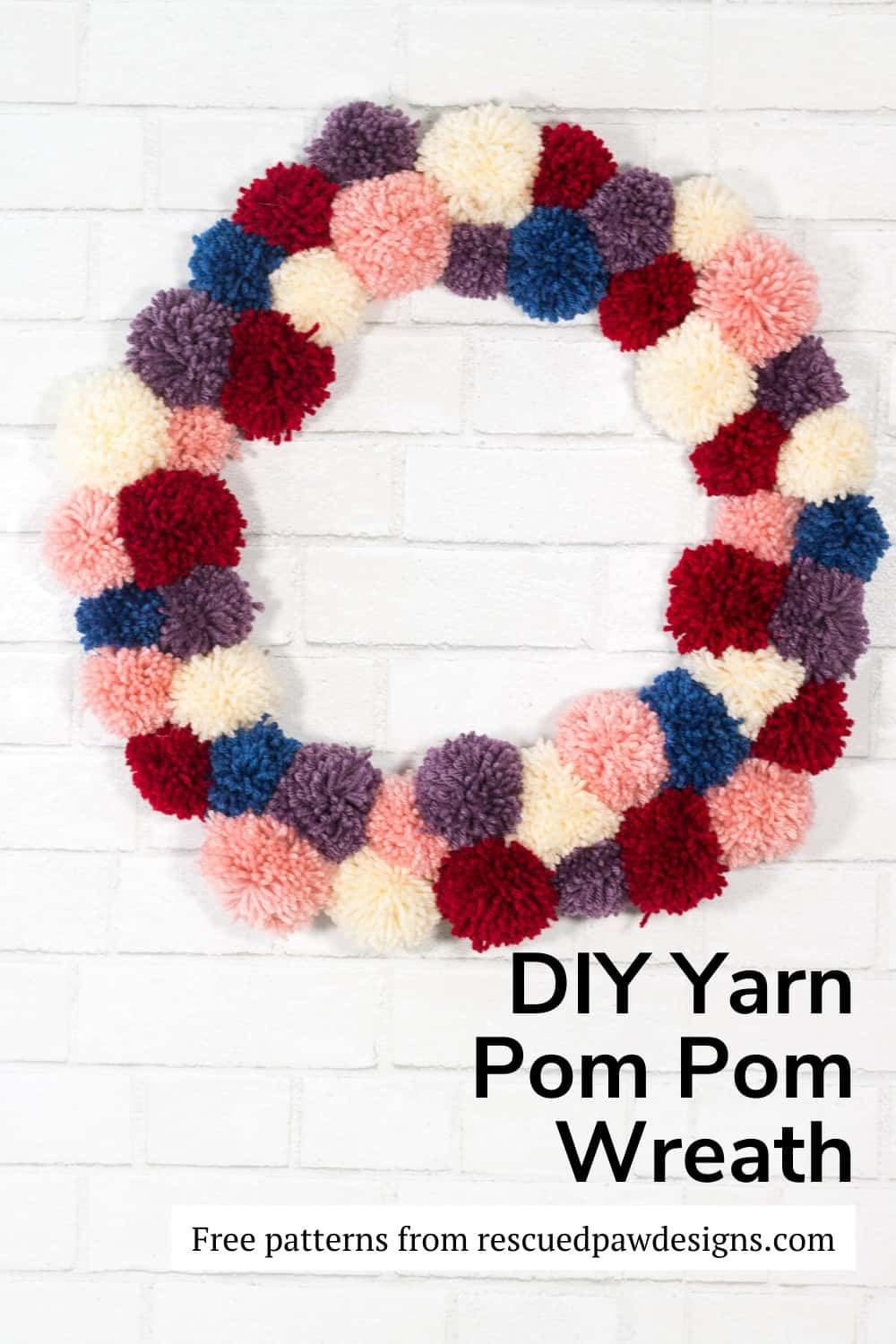 DIY Yarn Pom Pom Wreath Tutorial by Easy Crochet via @easycrochetcom