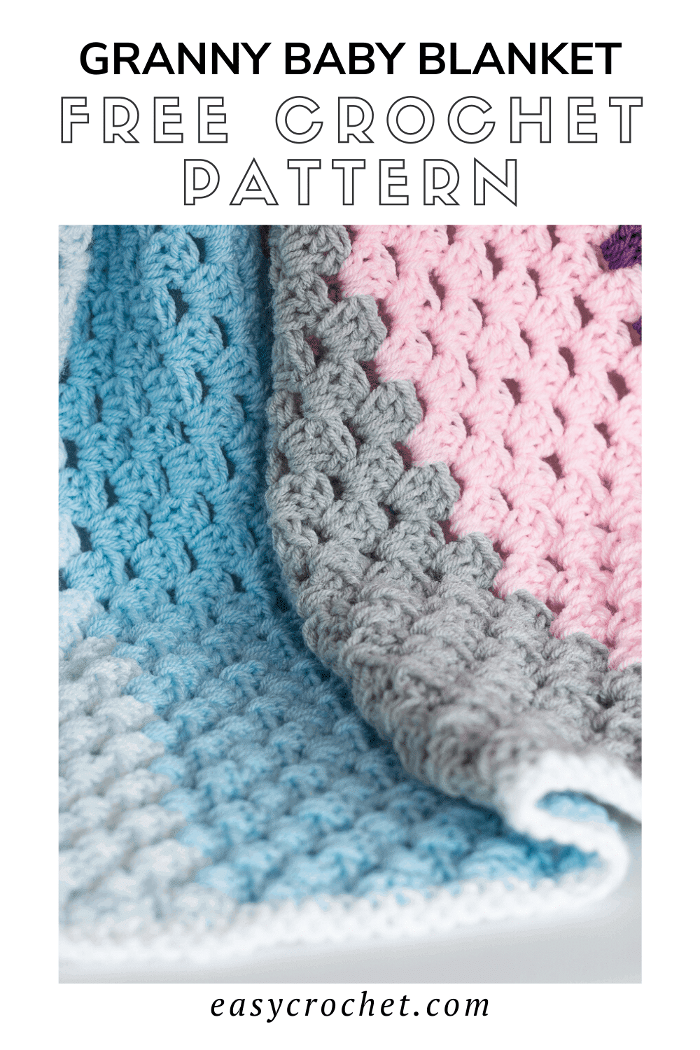 Patrón de manta de bebé en punto de abuelita - Utiliza este patrón de punto de abuelita para principiantes para tejer a ganchillo una manta de bebé fácil vía @easycrochetcom