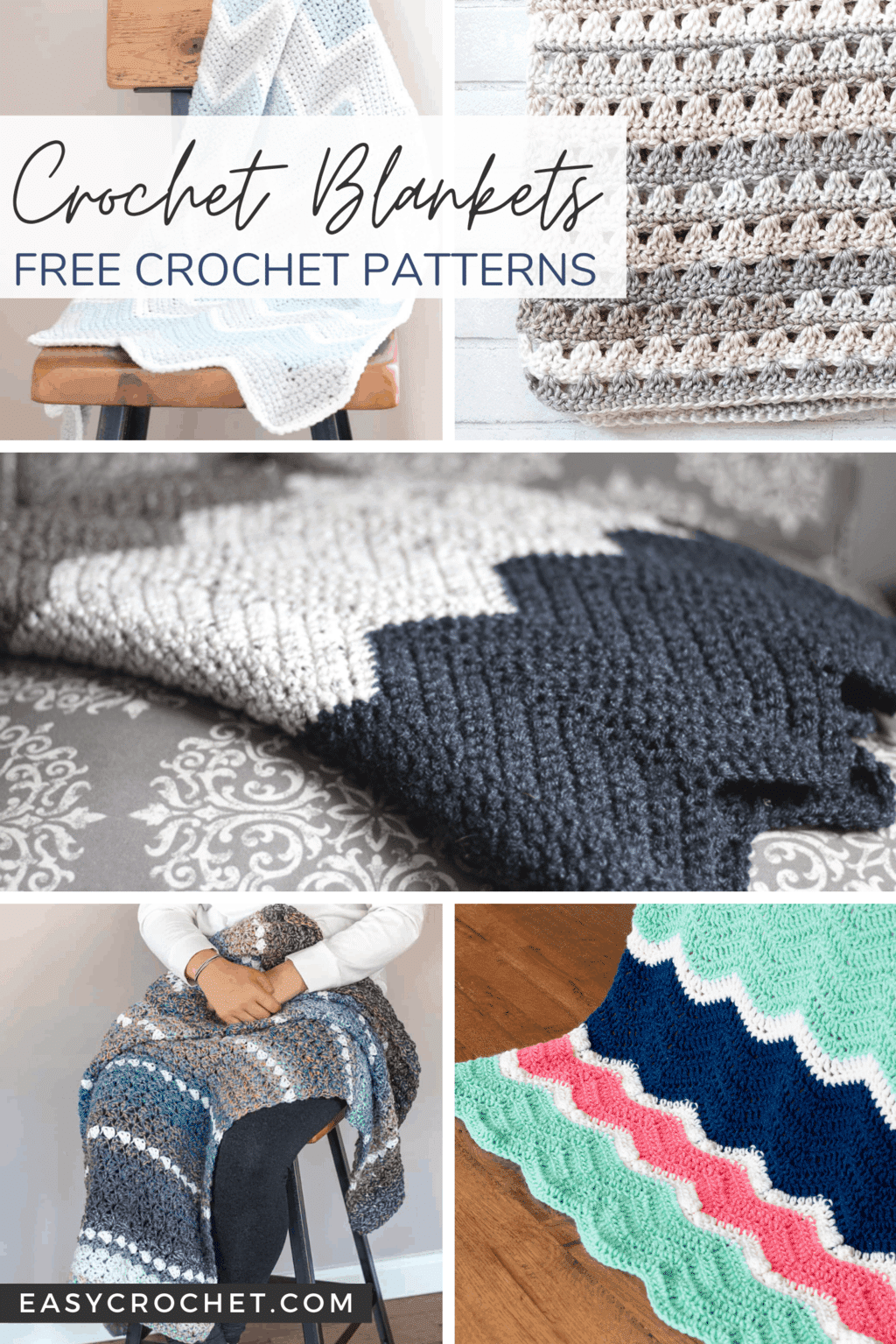 10 free crochet blanket patterns that are perfect for all skill levels of crocheters. Find all ten free patterns at easycrochet.com via @easycrochetcom