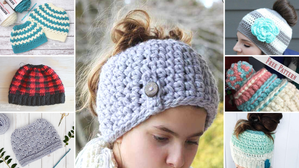 Crochet Ponytail Hat DIY KIT Messy Bun Crochet Kit Make Your Own Ponytail  Hat DIY Crochet Beanie Kit Printed Crochet Pattern Yarn Hook 