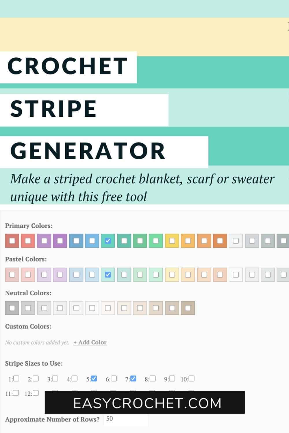 Free random crochet stripe generator! Make custom striped blankets, scarves and sweaters with this free tool! Once you design your striped pattern you can print and save for later! Free from easycrochet.com via @easycrochetcom