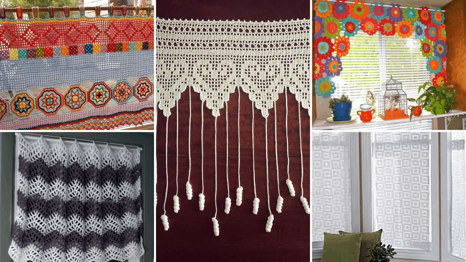 Filet Crochet Cafe Curtains Inspired by Mary Card Designs – Long