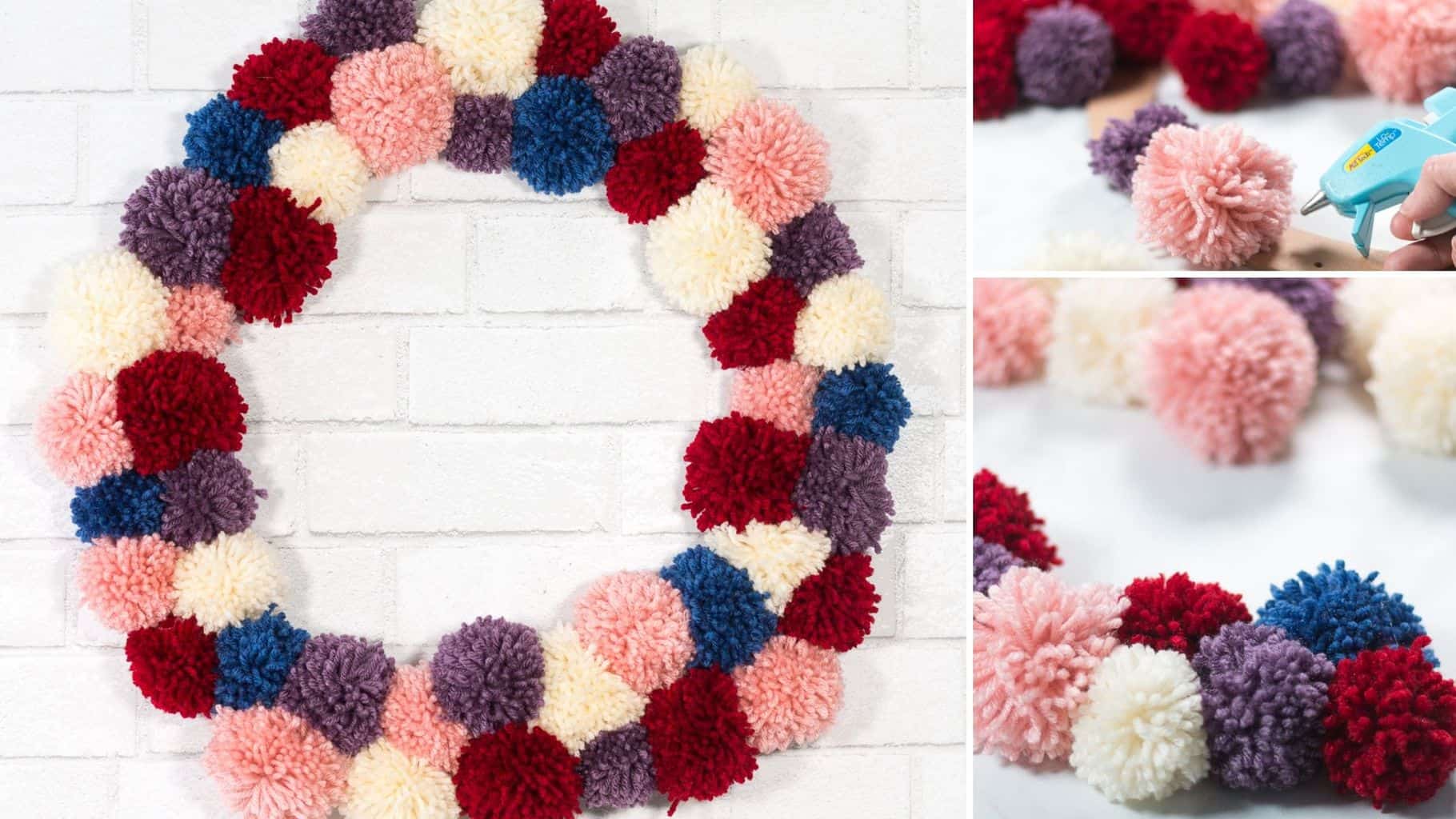Yarn Pom Pom Wreath DIY Tutorial Easy Crochet Patterns