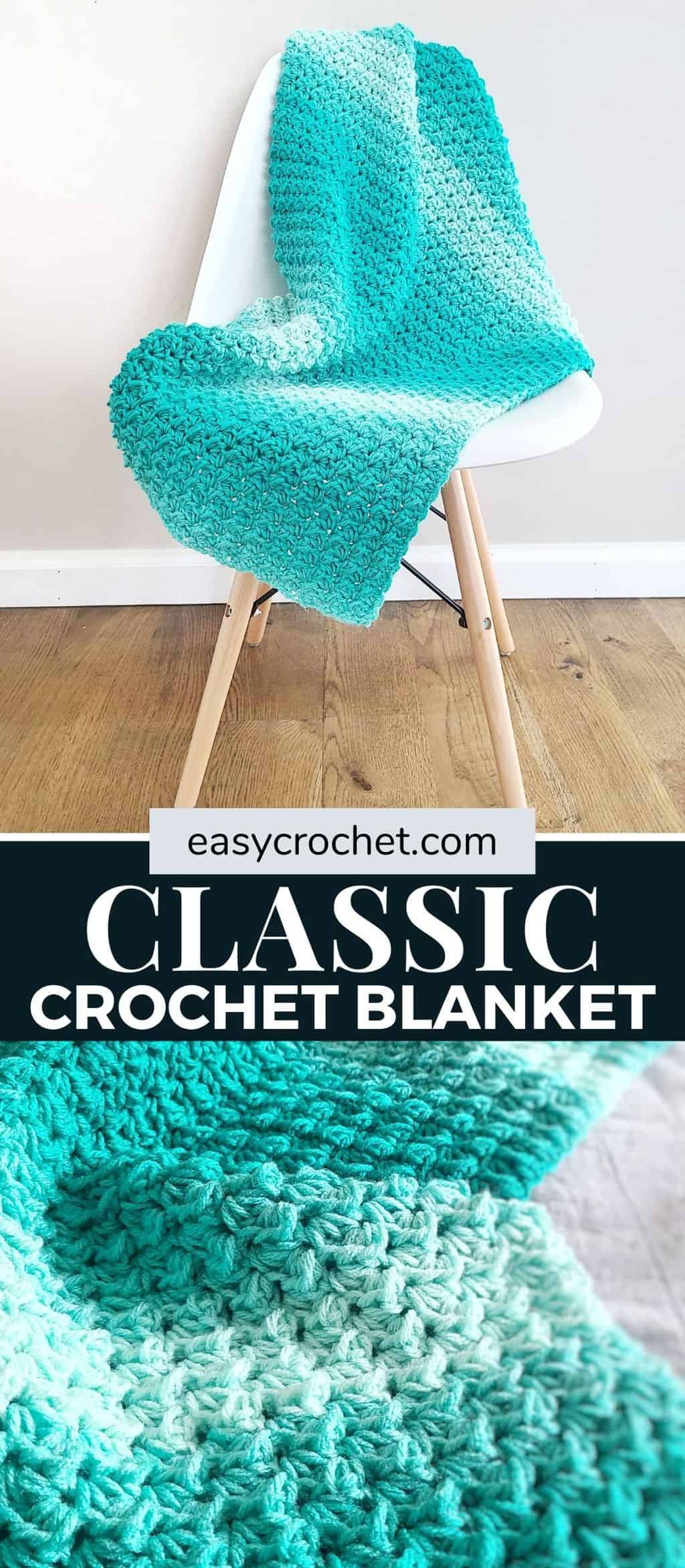 Learn how to crochet this classic crochet blanket pattern in eight different sizes! via @easycrochetcom