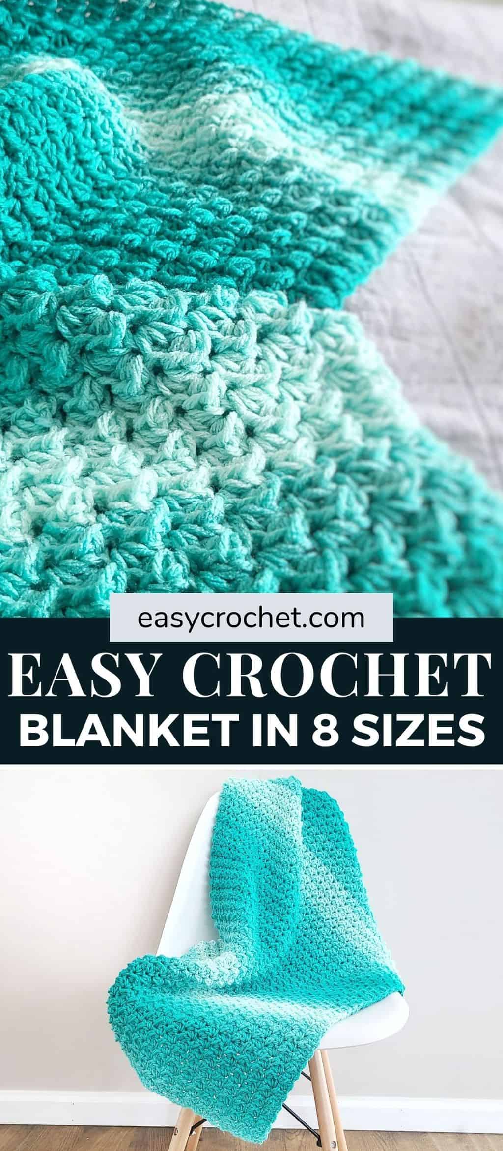 Learn how to crochet this classic crochet blanket pattern in eight different sizes! via @easycrochetcom