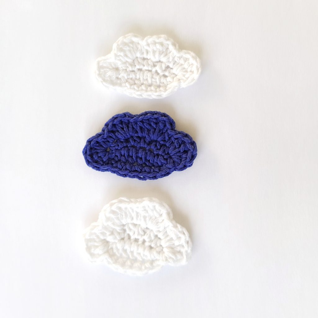 blue and white crochet clouds