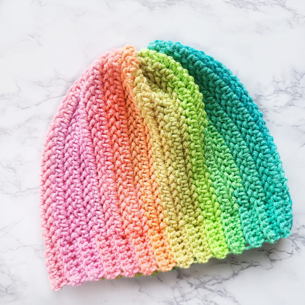 Neon Rainbow Striped Crochet Hat - Easy Crochet Patterns