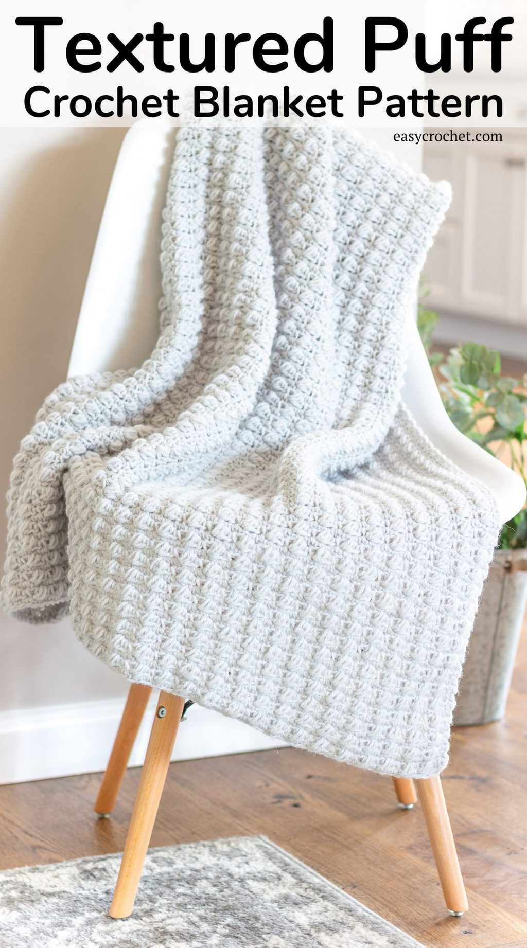 Textured puff stitch crochet throw blanket 