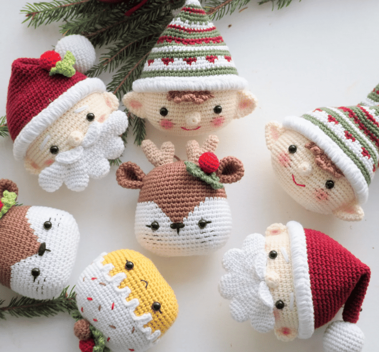 Christmas Ornaments: Elf, Santa, Reindeer and Cupcake