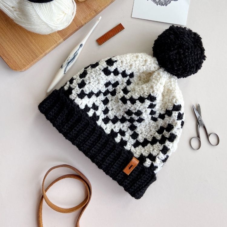 Yarn and Colors Black White and Bright Hat Crochet Kit 