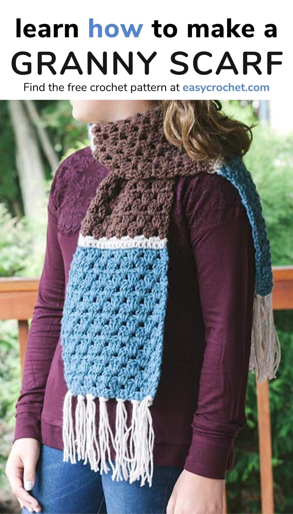Lean how to crochet a granny scarf with our free crochet pattern. Find it at easycrochet.com