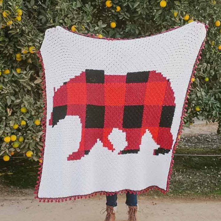 Image for C2C Crochet Bear Buffalo Plaid Blanket 