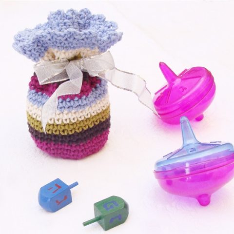 Image for Free Crochet Pattern: Sweet Striped Pouch For Gelt and Gifts (Free)