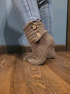 Crochet Adult Slipper Boots Worked Flat