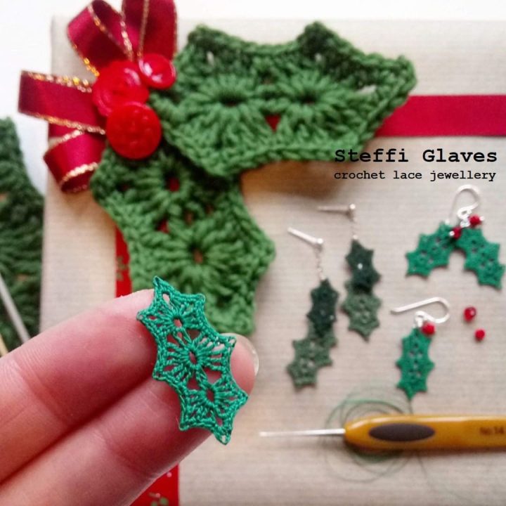 Image for Holly Leaf Crochet Pattern Holly Earring Crochet Pattern 