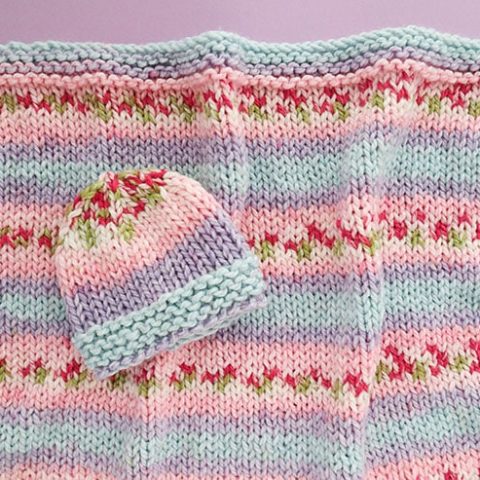 Image for Pretty Blooms Baby Blanket & Hat Gift Set Knitting Pattern