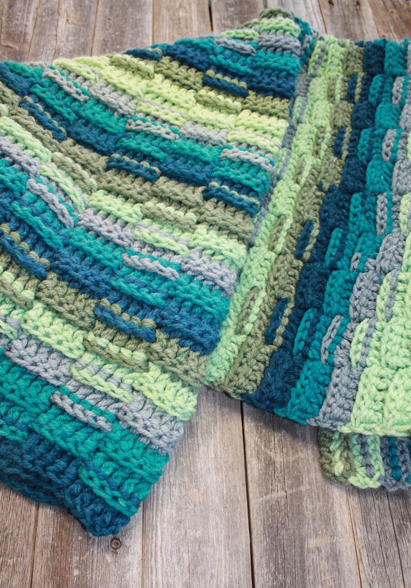 Blue and green crochet blanket hot sale