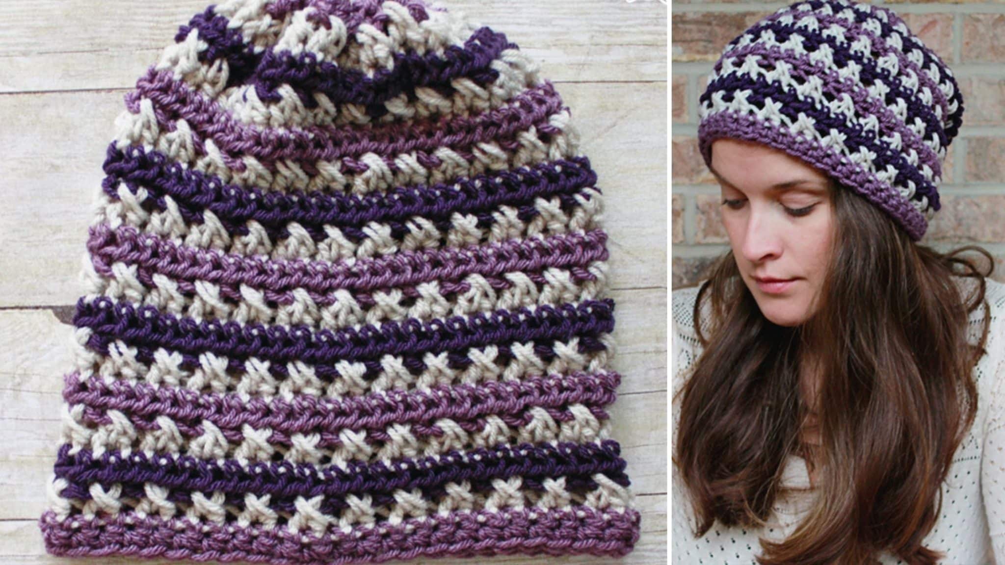 Cranberry Twist Slouchy Bonnet  Free Crochet Ski Hat Pattern