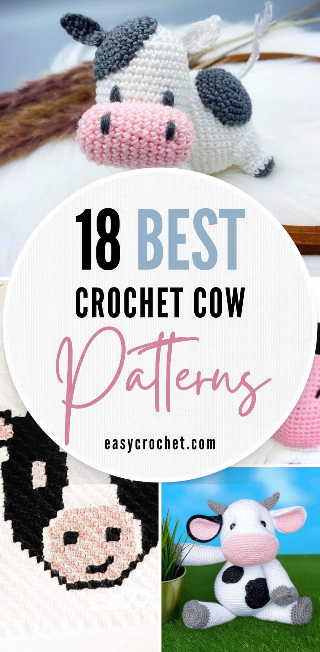 an image showing a Collection of Crochet Cow Patterns that are all free crochet patterns